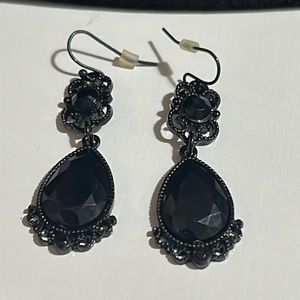 Beautiful teardrop gangly earrings with black crystal embellishments